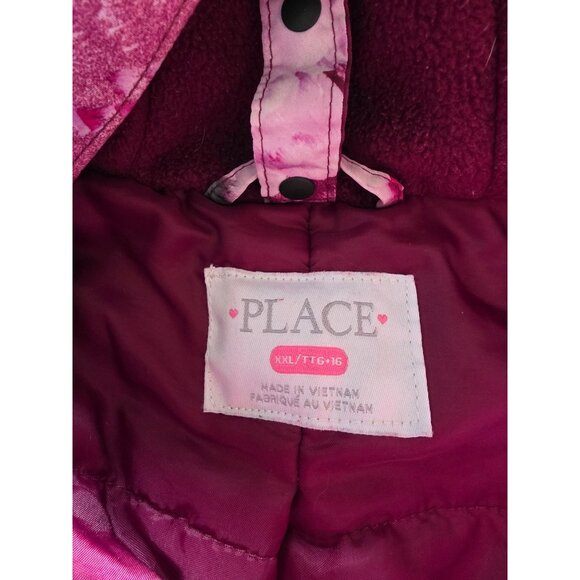 The Children's Place Floral Hooded Winter Jacket Burgundy Pink Roses XXL 16 - Picture 6 of 8